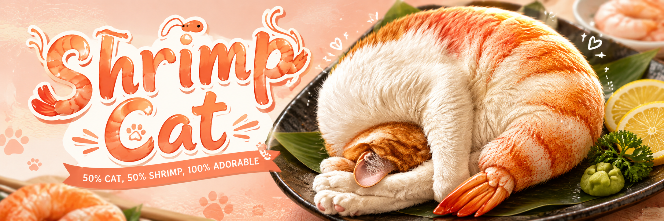 Shrimp Cat banner — 50% cat, 50% shrimp, 100% adorable